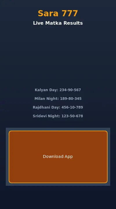 Sara 567 App - Live Satta Matka Results screen showing Kalyan, Milan, Rajdhani market results